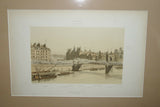 19TH C. PARIS A TRAVERS AGES 1885 ORIGINAL ARCHITECTURE ANTIQUE FOLIO LITHOGRAPH  “HOTEL DE VILLE” 28 JUILLET 1830 by M.F. Hoffbauer, Architect, Engraved by Benoist, Sorieu & Bayalos. MATTED & FRAMED WALL DÉCOR: FRAME HAND PAINTED & SIGNED BY ARTIST