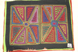 Kuna Indian Folk Art Mola Blouse Panel from San Blas Islands, Panama. Hand stitched Reverse Applique: Geometric Abstract Mirror Image Sand Timers 16" x 13" (34A)