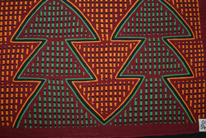Kuna Indian Folk Art Mola Blouse Panel, Textile from San Blas Islands, Panama. Hand-stitched Reverse Applique: Rarely Performed, Extremely Difficult  Criss-Cross Weave Pattern 16.75" x 11.75" (34B)
