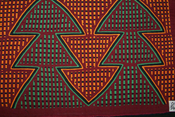Kuna Indian Folk Art Mola Blouse Panel, Textile from San Blas Islands, Panama. Hand-stitched Reverse Applique: Rarely Performed, Extremely Difficult  Criss-Cross Weave Pattern 16.75