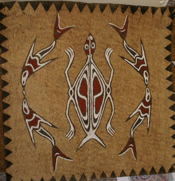 Rare Tapa Bark Cloth (Kapa in Hawaii), from Lake Sentani, Irian Jaya, Papua New Guinea. Hand painted by a Tribal Artist with natural pigments: Spiritual Stylized Motifs of fish and water bugs. 21