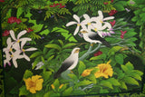 30”x 25” ORIGINAL DETAILED COLORFUL  BALINESE PAINTING ON CANVAS RENOWN UBUD ARTIST RAINFOREST PARADISE WITH FOLIAGE ORCHID HIBISCUS BIRD FRAMED IN SIGNED CUSTOM FRAME HANDPAINTED TO MATCH ARTWORK DFBB38 DECORATOR DESIGNER ART COLLECTOR