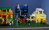 9 CUSTOM LEGO SETS (1911 pcs) WITH 58 NOW RARE RETIRED MINIFIGURES FROM LEGO TOWN (1978-2010). BUILDS: HOSPITAL, AMBULANCE, HELICOPTER, SUNSHINE CAFE, FLORIST, HOT DOG STAND, POST OFFICE, CRANE, POLICE VEHICLES, TRUCKS, ROAD, SO MANY ACCESSORIES (KIT 12)