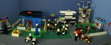 UNIQUE CUSTOM LEGO SET WITH 1905 PCS, 24 MINIFIGURES, 4 BUILDINGS: GRINGOTTS GOURMET CAFÉ WITH OUTDOOR TABLES & UMBRELLAS, CITY BANK, STORAGE BLD, PUBLIC BATHROOM, FIRE BRIGADE, TRUCKS, PLAYGROUND, GARDENS, MOTOCYCLES ETC (KIT 22)