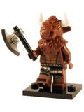 BRAND NEW, NOW RARE RETIRED COLLECTIBLE LEGO MINIFIGURE: MINOTAUR WITH HATCHE, HORNS + BLACK BASE (Serie 6) YEAR 2012, 8 PIECES