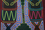 Kuna Indian Folk Art Mola Blouse Panel from  San Blas Islands, Panama. Hand-stitched Reverse Applique: Music Festival Percussion Drum Motif & Metronome  12.5" x 10.5" (44A)