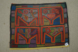 1960's Kuna Indian Folk Art Mola Blouse Panel from San Blas Islands, Panama. Abstract Hand-stitched Reverse Applique: 4 Tables with Vases & Flowers 18" X 14" (47A) very large.