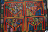 1960's Kuna Indian Folk Art Mola Blouse Panel from San Blas Islands, Panama. Abstract Hand-stitched Reverse Applique: 4 Tables with Vases & Flowers 18" X 14" (47A) very large.