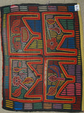 1960's Kuna Indian Folk Art Mola Blouse Panel from San Blas Islands, Panama. Abstract Hand-stitched Reverse Applique: 4 Tables with Vases & Flowers 18" X 13.5" (47B) very large.