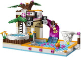 NOW RARE RETIRED LEGO FRIENDS HEARTLAKE CITY POOL JACCUZI (41008) & 2 MINIFIGURES, LOUNGE CHAIRS, UMBRELLA, DIVING BOARD, SLIDE, BASKETBALL HOOP, SHOWER, BATHROOM, ACCESSORIES, BOX & MANUALS: AGE 6-12. YEAR 2013