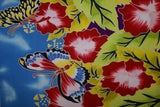 HIGH QUALITY HAND PAINTED TEXTILE FABRIC SARONG, PAREO, SHAWL, TABLECLOTH, SIGNED BY THE ARTIST: VIBRANT RED HIBISCUS AND BUTTERFLIES, SUPERB RICH COLORS 70" x 48" (no 1C)