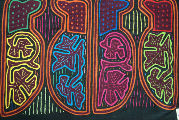 Kuna Indian Folk Art Mola Blouse Panel from San Blas Islands, Panama. Hand-stitched Reverse Applique: Machete / Dagger Motif 16.25