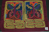 Kuna Indian Folk Art Mola Blouse Panel from San Blas Islands, Panama. Hand stitched Colorful Applique: Geometric Abstract Butterfly Mirror Images 16" x 12.5" (5A)