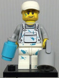 BRAND NEW, NOW RARE, RETIRED LEGO MINIFIGURE COLLECTIBLE: DECORATOR PAINTER WITH PAIL & PAINT ROLLER, HAT & BLACK BASE (Serie 10) 71001, YEAR 2013, 9 PIECES