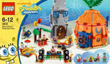 NOW RARE RETIRED LEGO Spongebob Squarepants 3818: Bikini Bottom Undersea Party with 2 Buildings & 5 minifigures: Spongebob Patrick Mrs Puff Gary Squidward, DJ Table, Speakers, Merry-Go-Round, Balloons & Accesssories + Box & manuals (471 pieces) Year 2012
