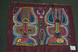 Kuna Indian Folk Art Mola Blouse Panel from San Blas Island, Panama. Hand stitched Reverse Applique: Colorful Detailed Oil Lamp Motif 16.25" x 12.75” (61A)