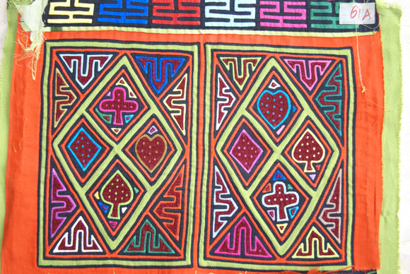 1980's Kuna Indian Folk Art Mola Blouse Panel from San Blas Islands, Panama. Handstitched Reverse Applique: Deck of Cards Motif  16