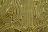 Kuna Indian Abstract Art Mola blouse panel, from San Blas Island Panama. Minutely Hand-stitched Applique: Detailed Yellow and Black Oil Lamp Motif, 16.75" x 13.5" (62B)