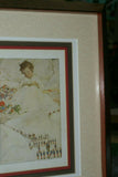 RARE VINTAGE ORIGINAL LITHOGRAPH, ILLUSTRATION CREATED BY JESSIE WILLCOX SMITH IN 1905, 115+ YEARS OLD 1905 edition of Robert Louis Stevenson’s classic poetry volume “A Child’s Garden Of Verses" PROFESSIONALLY FRAMED IN HAND PAINTED FRAME WITH 4 MATS