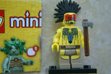 BRAND NEW, RARE RETIRED COLLECTOR LEGO MINIFIGURE 71001: TOMAHAWK WARRIOR COMPLETE WITH AXE, BLACK BASE (Series 10)  YEAR 2013. 6 PCS