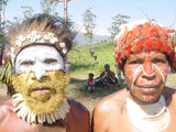 RARE MINDJA MINJA HAND CARVED YAM HARVEST UNIQUE CLAN SPIRIT MASK POLYCHROME  WITH NATURAL PIGMENTS PAPUA NEW GUINEA PRIMITIVE ART HIGHLY COLLECTIBLE DOUBLE FACE AND PHALLIC NOSE WASKUK 11A12: 22.25 X 5"X 2"