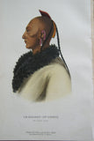 1848 Original Hand colored lithograph of Le-Soldat-Du-Chene (le soldat du chene), an osage chief, from the octavo edition of McKenney & Hall’s History of the Indian Tribes of North America