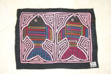 Kuna Indian Collector Mola blouse panel from Mamitopo Islands, San Blas Panama. Hand stitched Applique Folk Art: Mirror Image Fish with Maze Background 15.75" x 12.5" (75A)