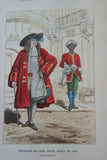 SOLD ANTIQUE RARE FRENCH BOOK 112 COLORED ENGRAVINGS LITHOGRAPHS (11” x 7 ½”) + 1 MAP (24” X 20”) FROM 1880 (19th Century) from “Costumes De Paris a Travers Les Siecles” HUMOROUS SIGNED PLATES FRANCE WAYS OF LIFE,  STYLES, PROFESSIONS, VEHICLES