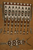 Rare Maro Tapa loin Bark Cloth (Kapa in Hawaii), from Lake Sentani, Irian Jaya, Papua New Guinea. Hand painted by a Tribal Artist with natural pigments: Spiritual Stylized Fish Motifs & swordfish 31.5" x 24.5" (no 3)