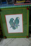 1978 AUSTRALIAN BIRD LITHOGRAPH FROM “PARROTS OF THE WORLD” BY BILL  COOPER PROFESSIONALLY X3 MATTED AND FRAMED IN UNIQUE SIGNED HAND PAINTED FRAME ADORNED WITH FRUIT & LEAVES: UNIQUE DESIGNER WALL ART DÉCOR ITEM DFPO75