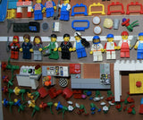 9 CUSTOM LEGO SETS (1911 pcs) WITH 58 NOW RARE RETIRED MINIFIGURES FROM LEGO TOWN (1978-2010). BUILDS: HOSPITAL, AMBULANCE, HELICOPTER, SUNSHINE CAFE, FLORIST, HOT DOG STAND, POST OFFICE, CRANE, POLICE VEHICLES, TRUCKS, ROAD, SO MANY ACCESSORIES (KIT 12)