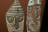 SOLD RARE MINDJA MINJA HAND CARVED YAM HARVEST FESTIVAL UNIQUE CLAN SPIRIT MASK POLYCHROME WITH NATURAL PIGMENTS PHALLIC NOSE WASKUK  PAPUA NEW GUINEA PRIMITIVE ART HIGHLY COLLECTIBLE 11A15: 35 X 7.5"X 5"