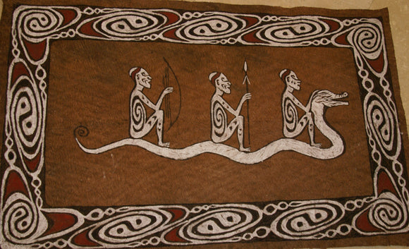 Rare Maro Tapa loin Bark Cloth (Kapa in Hawaii), from Lake Sentani, Irian Jaya, Papua New Guinea. Hand painted by a Tribal Artist with natural pigments: Spiritual Stylized Fish Motifs & waves 36 1/2