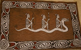 Rare Maro Tapa loin Bark Cloth (Kapa in Hawaii), from Lake Sentani, Irian Jaya, Papua New Guinea. Hand painted by a Tribal Artist with natural pigments: Spiritual Stylized Fish Motifs & waves 36 1/2" x 23" (no 8)