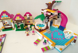 NOW RARE RETIRED LEGO FRIENDS HEARTLAKE CITY POOL JACCUZI (41008) & 2 MINIFIGURES, LOUNGE CHAIRS, UMBRELLA, DIVING BOARD, SLIDE, BASKETBALL HOOP, SHOWER, BATHROOM, ACCESSORIES, BOX & MANUALS: AGE 6-12. YEAR 2013