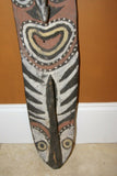 RARE MINDJA MINJA HAND CARVED YAM HARVEST UNIQUE CELEBRATION MASK POLYCHROME  WITH NATURAL PIGMENTS, PAPUA NEW GUINEA PRIMITIVE ART HIGHLY COLLECTIBLE & EXTREMELY DECORATIVE 11A11  32" X 7" X 3"