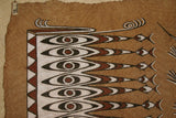 Rare Maro Tapa loin Bark Cloth (Kapa in Hawaii), from Lake Sentani, Irian Jaya, Papua New Guinea. Hand painted by a Tribal Artist with natural pigments: Spiritual Stylized Fish Motifs & swordfish 31.5" x 24.5" (no 3)