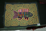 1970's Kuna Indian Folk Art Mola Blouse Panel, Textile from San Blas Islands, Panama. Hand-stitched Reverse Applique:  Geometric Abstract Ocean Fish, 17.25" x 12.75" (95A)