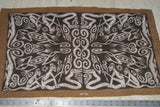 Rare Tapa Bark Cloth (Kapa in Hawaii), from Lake Sentani, Irian Jaya, Papua New Guinea. Hand painted by a Tribal Artist with natural pigments: Spiritual Stylized Warrior Weapons, Snakes, Crocodiles, Gecko Motifs & waves 30 1/2" x 20" (no 9)
