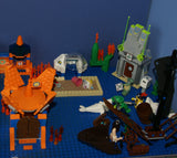 6 CUSTOM LEGO SETS TREASURE HUNT 32"X12": CRUSTY CRAB RESTAURANT, SEAWEED GARDENS, SQUIDWARD’S HOME, SANDY'S HOUSE, SPONGEBOB RETREAT, MRS PUFFS' SANDBOX (935 PCS) + 24 NOW RARE RETIRED "TOWN" DIVERS AND BIKINI BOTTOM MINIFIGURES (1978-2009) KIT 5