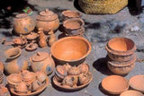 CHOICE OF 1 OR GET BOTH: 1980's Hand Crafted  Vermasse Terracotta Pottery, Pots from East Timor Islands, Indonesia with 3D / Relief Motifs. CHOICE OF: (P18) Lizards 8" x 8" (28" Diameter) AND/OR (P23) Ancestors & Geckos 8.5" x 8" (25" Diameter)