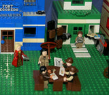 HUGE 32" x 12" x 15" LEGO CUSTOM SET: NEVADA WILD WEST PIONEER TOWN WITH 4 BUILDINGS & 26 MINIFIGURES, FORT LEGOREDO HEADQUARTERS, SHERIFF OFFICE, JAIL, BANK, WITCH' S STORE, HORSES, PROSPECTOR SHOP, WEAPONS, CARD PLAYERS, STAGE COACH (1345 PCS) KIT 8