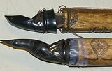 CHOICE BETWEEN 2 Vintage Timor Ethnic Authentic Tribal Lime Containers (used during Betel Habit): Hand Carved Buffalo Bone receptacles with hand etched Scrimshaw motifs, Hand Carved Ebony Wood Lids, Egret & Frog motifs: BN1A & BN1B