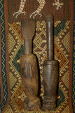 2 RARE MELANESIA MASSIM TROBRIAND ISLAND BETEL LIME POUNDER & PESTLE SETS, (ITEM BP7: EARLY 1900’S  GOOD PATINA) (ITEM BP8: 1970’S VARIGATED WOOD)