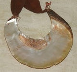 Museum Bride Price Currency, Rare Old Ceremonial Moka Kina Shell Necklace (Huge Mother of Pearl Crescent) Pectoral Collected from the Foi Tribe (New guinea), Mid 1900’s, Red Pigments & Woven Neck Piece, Nassa, Cuscus Fur, Highly Collectible.  KINA3