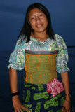 Kuna Indian Traditional Quilted Mola Blouse Panel from San Blas Islands, Panama. Hand Stitched Folk Art Applique: Colorful Tea  Kettle Motif in Labyrinth Maze 13" x 11" (2A)