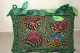 Kuna Indian Traditional Quilted Mola Blouse Panel from San Blas Islands, Panama. Hand Stitched Folk Art Applique: Colorful Tea  Kettle Motif in Labyrinth Maze 13" x 11" (2A)
