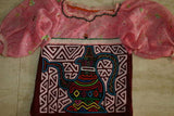 Kuna Indian Traditional Quilted Mola Blouse Panel from San Blas Islands, Panama. Hand Stitched Folk Art Applique: Colorful Tea  Kettle Motif in Labyrinth Maze 13" x 11" (2A)