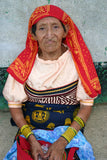 Kuna Indian Folk Art Mola from San Blas Islands, Panama. Hand stitched Applique: Pink Hibiscus Flower 14.5" x 12.5" (360)