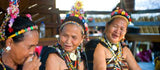 Unique Vintage Hand crafted Ethnic Glass Trade Beads, Rudhaccha Seeds & Seed Beads Necklace with 3 Buffalo Bone Hand Carved Pendants of Protective Ancestor Effigies for Good Luck, Health & Prosperity, Borneo, Indonesia NECK16 + 1 Flapper Coconut necklace.